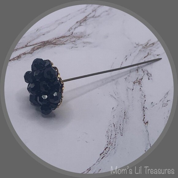 Hatpin - Stick Pin • Black Faceted Crystal Bead Cluster Gold Filigree Base• 6/1 - Picture 5 of 12